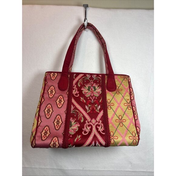 Talbots Floral Embroidered Tote Bag With Double Handles & Snap Closure - Picture 2 of 13